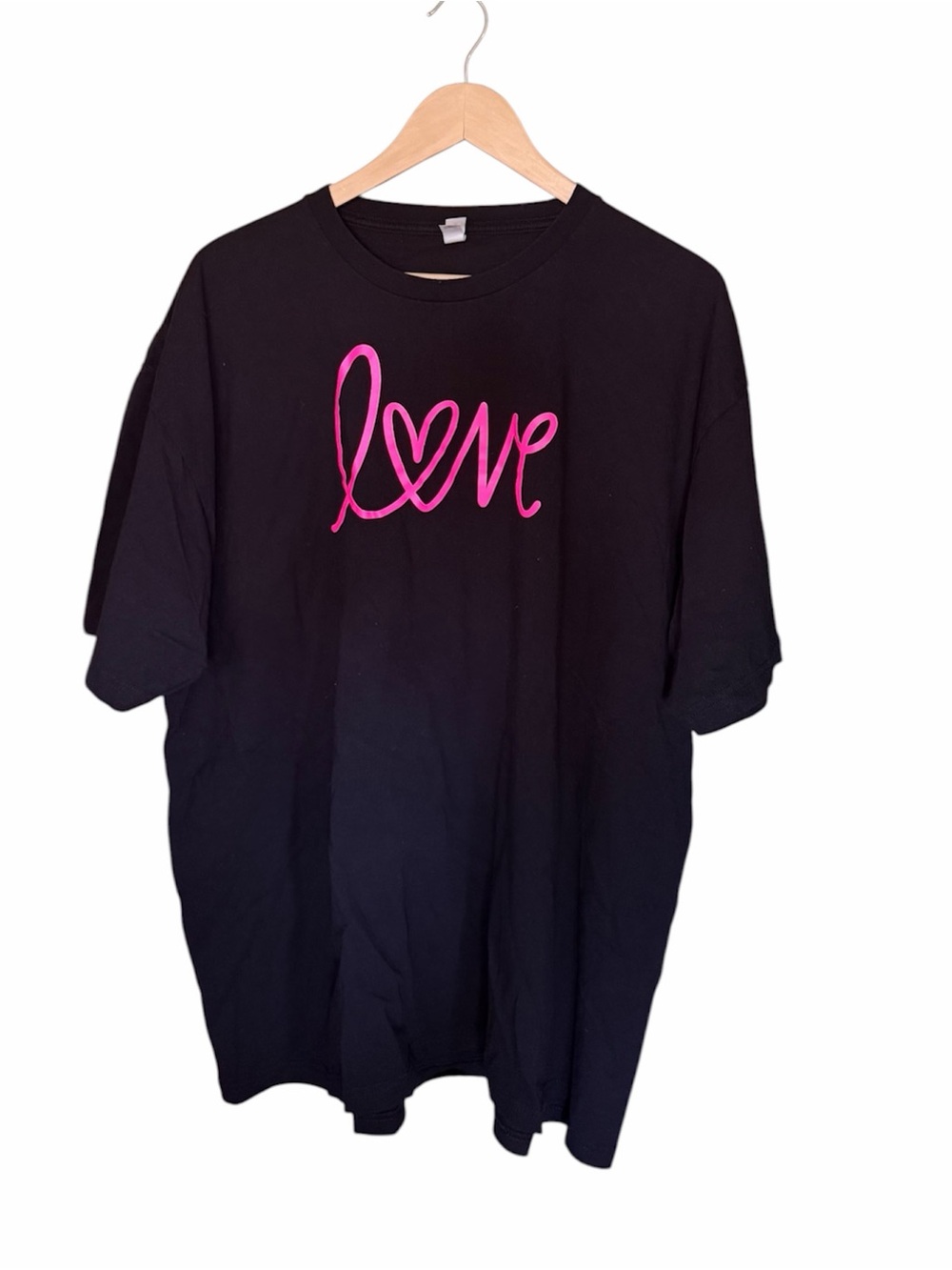 Next Level Apparel Black Short Sleeve Tee with Pink "Love" Script